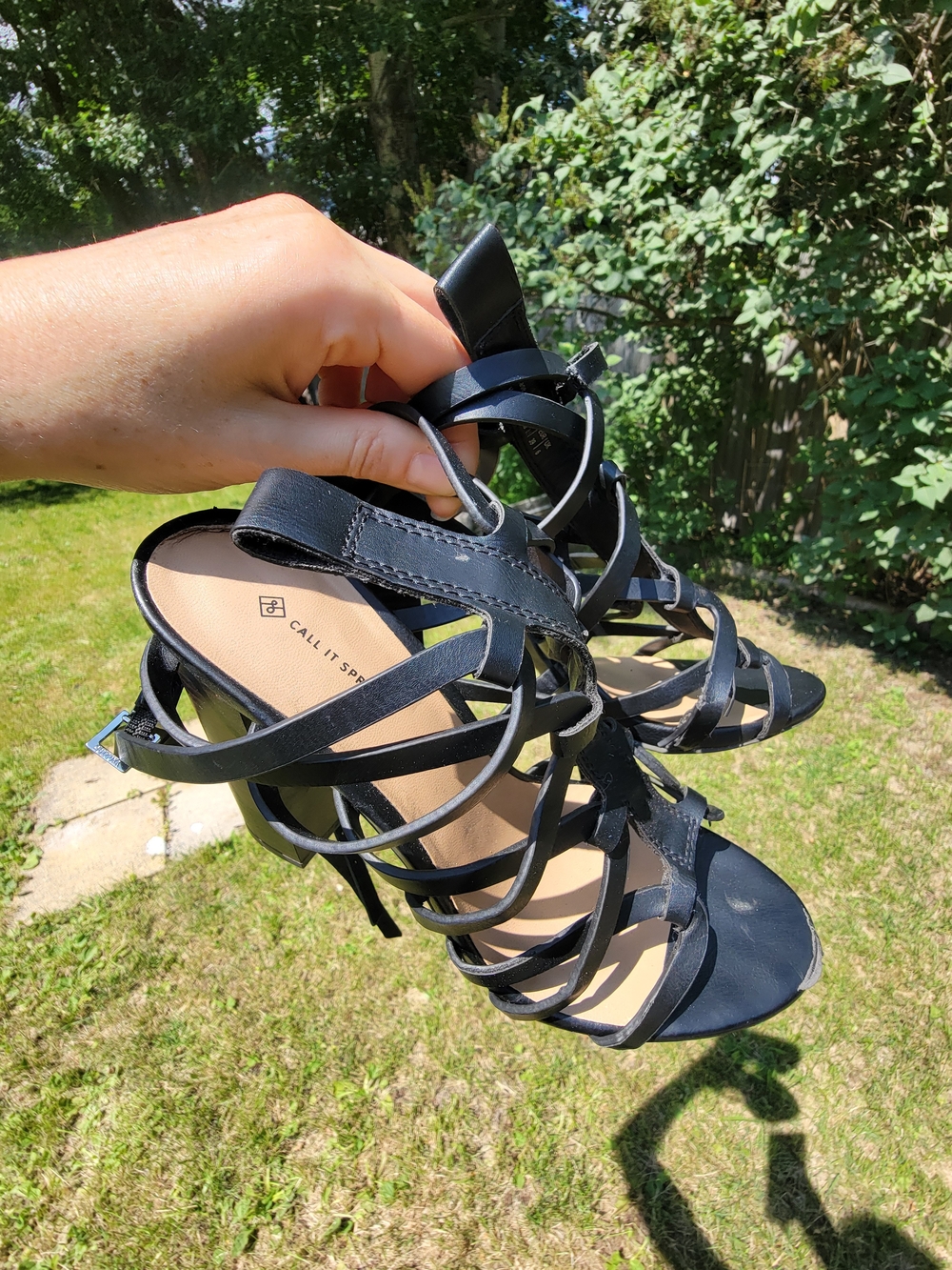 Call It Spring Black Strappy Cage Heels Size 8.5